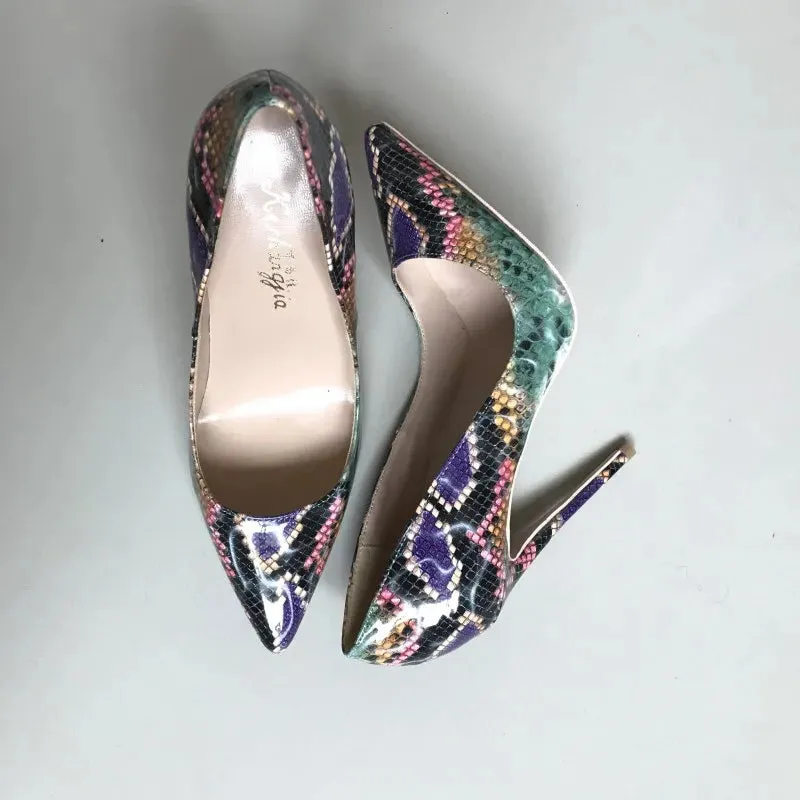 Purple snake high heels Printed Women Shoes