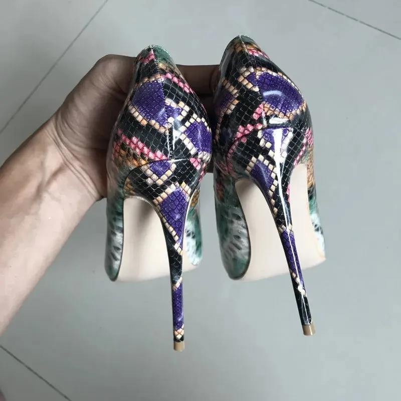 Purple snake high heels Printed Women Shoes