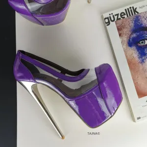 Purple Transparent Metallic Heels Peep Toe