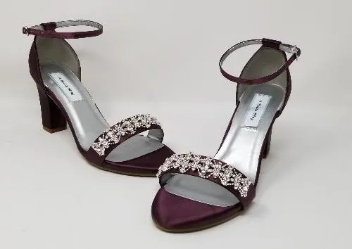 Purple Wedding Shoes with Block Heel Crystal Abstract Design