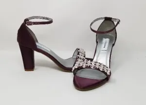 Purple Wedding Shoes with Block Heel Crystal Abstract Design
