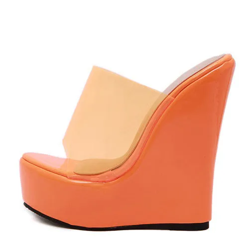 PVC Jelly Orange /yellow Platform Wedges Slippers High Quality Solid Slipper Sandals