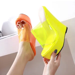 PVC Jelly Orange /yellow Platform Wedges Slippers High Quality Solid Slipper Sandals