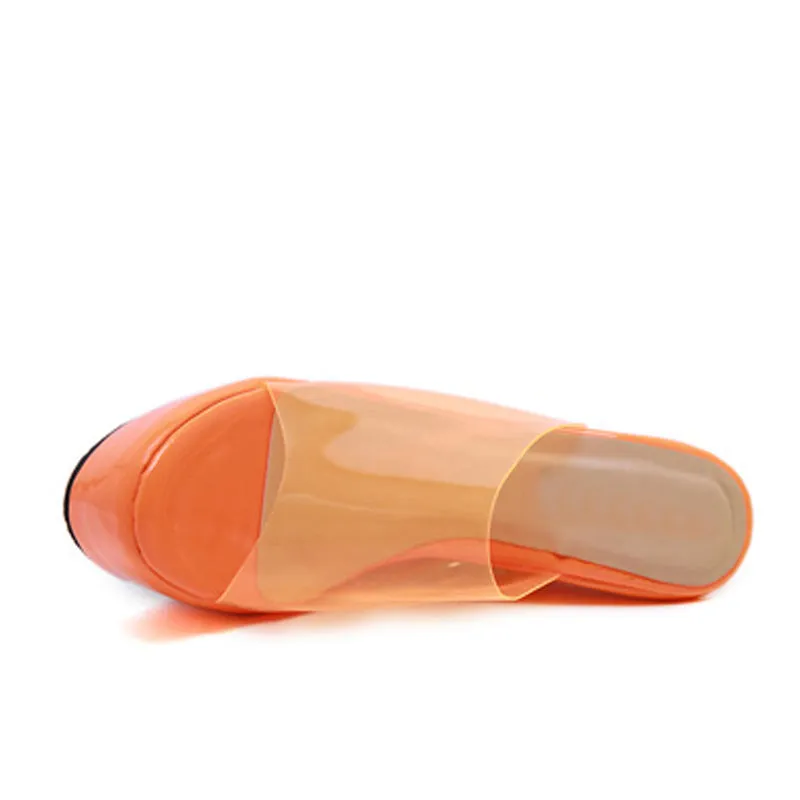 PVC Jelly Orange /yellow Platform Wedges Slippers High Quality Solid Slipper Sandals