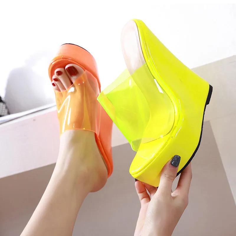 PVC Jelly Orange /yellow Platform Wedges Slippers High Quality Solid Slipper Sandals