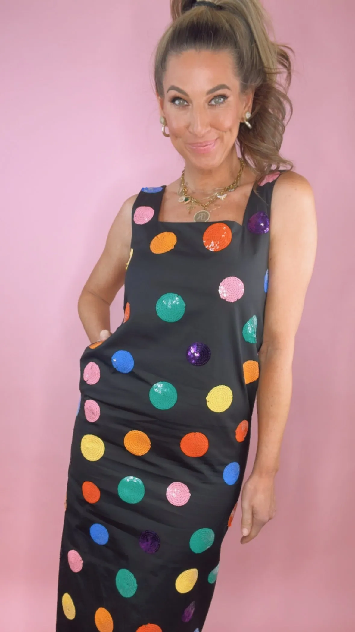 Queen of Sparkles Polka Dot Midi Dress