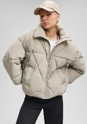 Quilted High Neck Beige Jacket