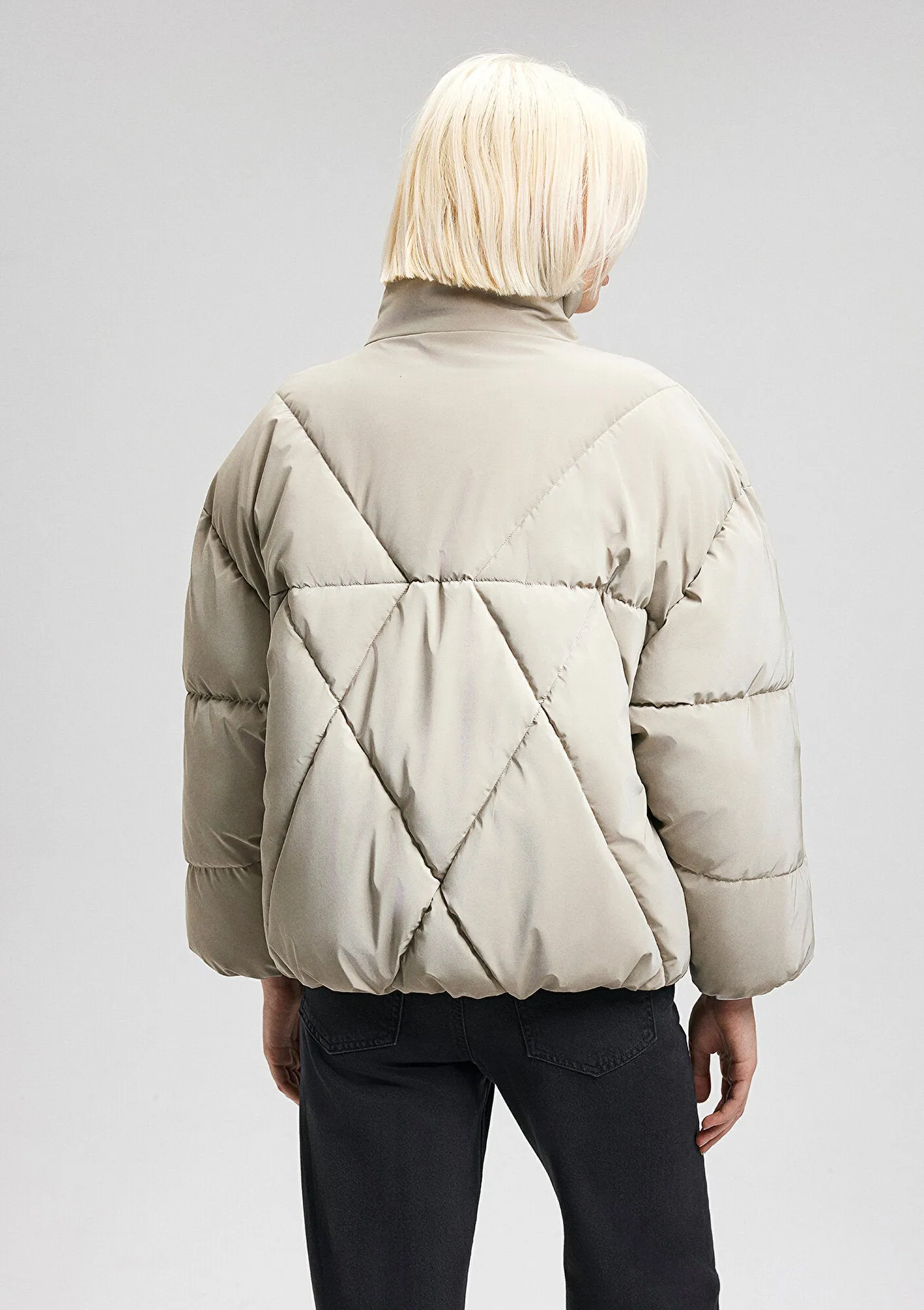 Quilted High Neck Beige Jacket