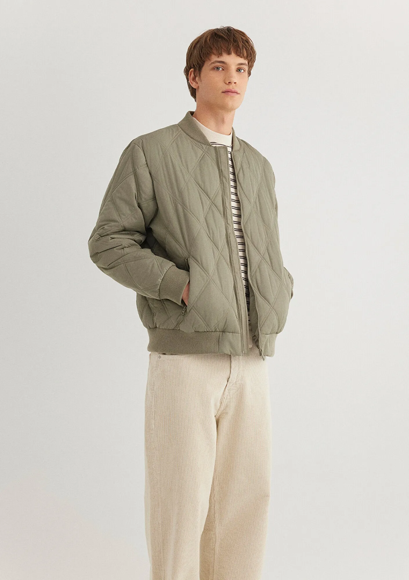 Quilted Khaki Bomber Jacket