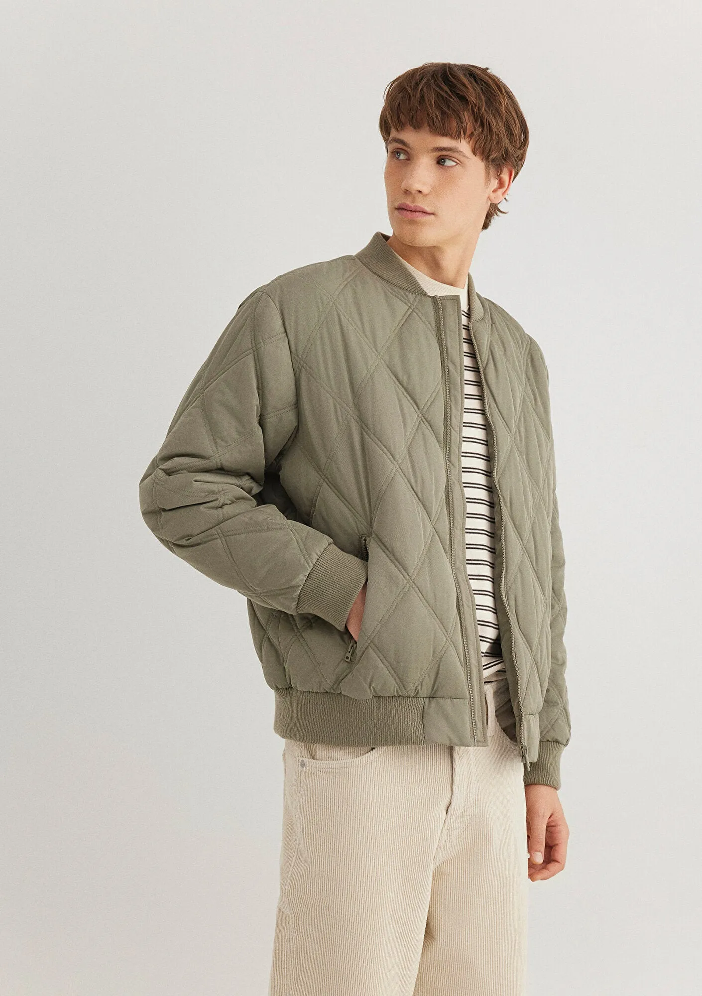 Quilted Khaki Bomber Jacket