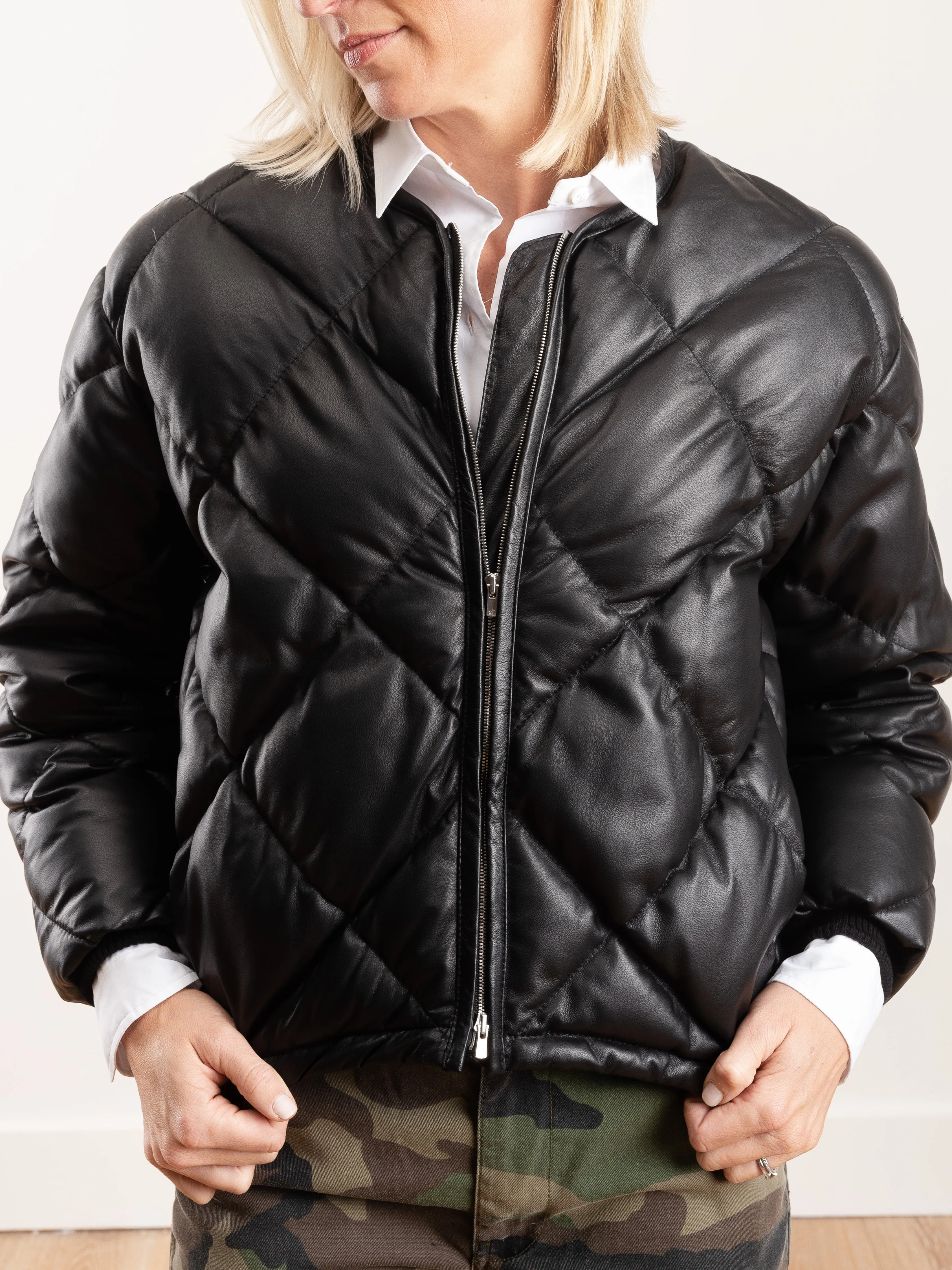 quilted leather puffer