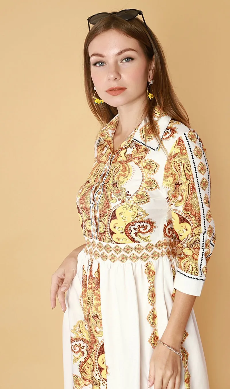QUINCE Long-Sleeve Collared Dress(Yellow)