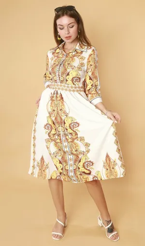 QUINCE Long-Sleeve Collared Dress(Yellow)