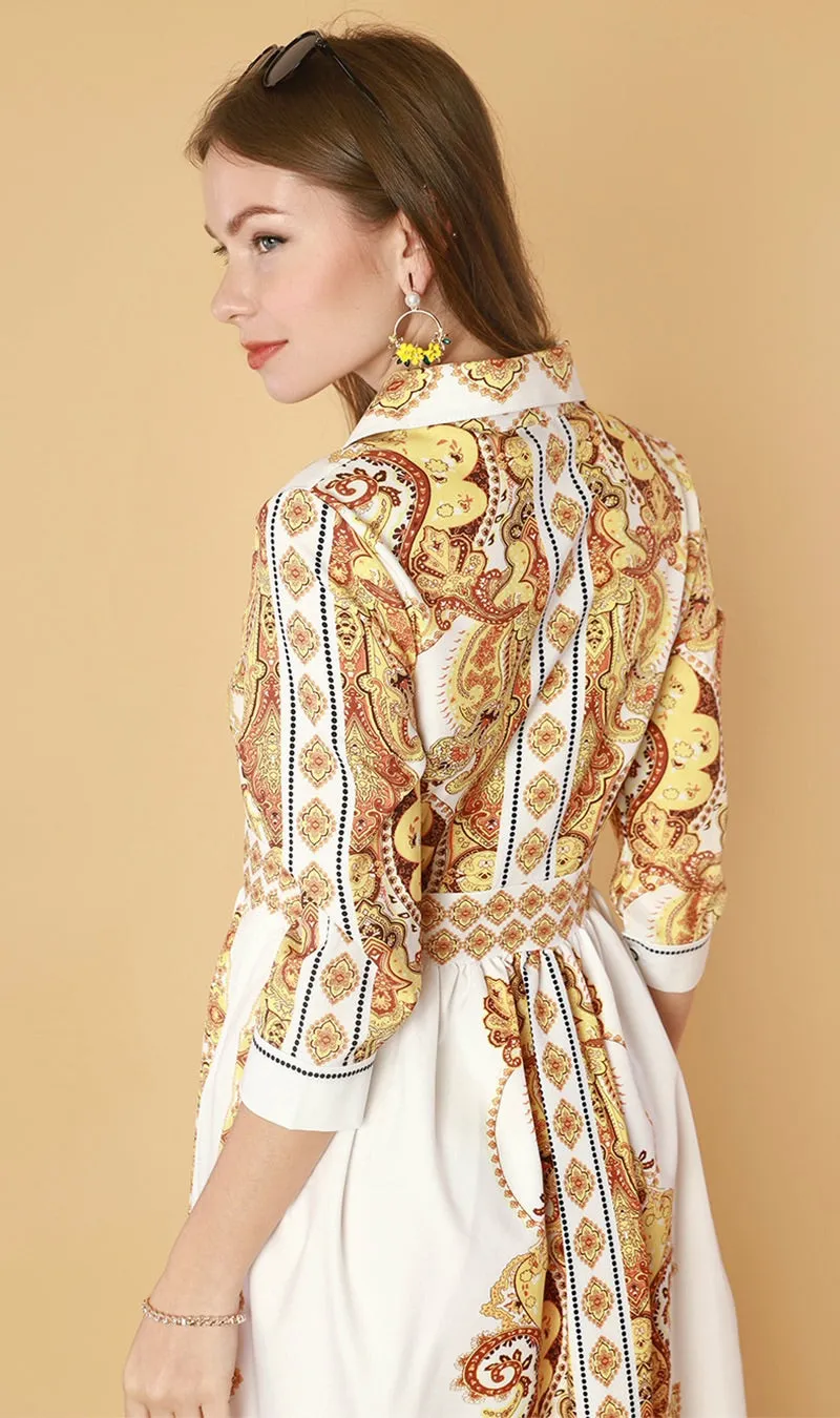QUINCE Long-Sleeve Collared Dress(Yellow)