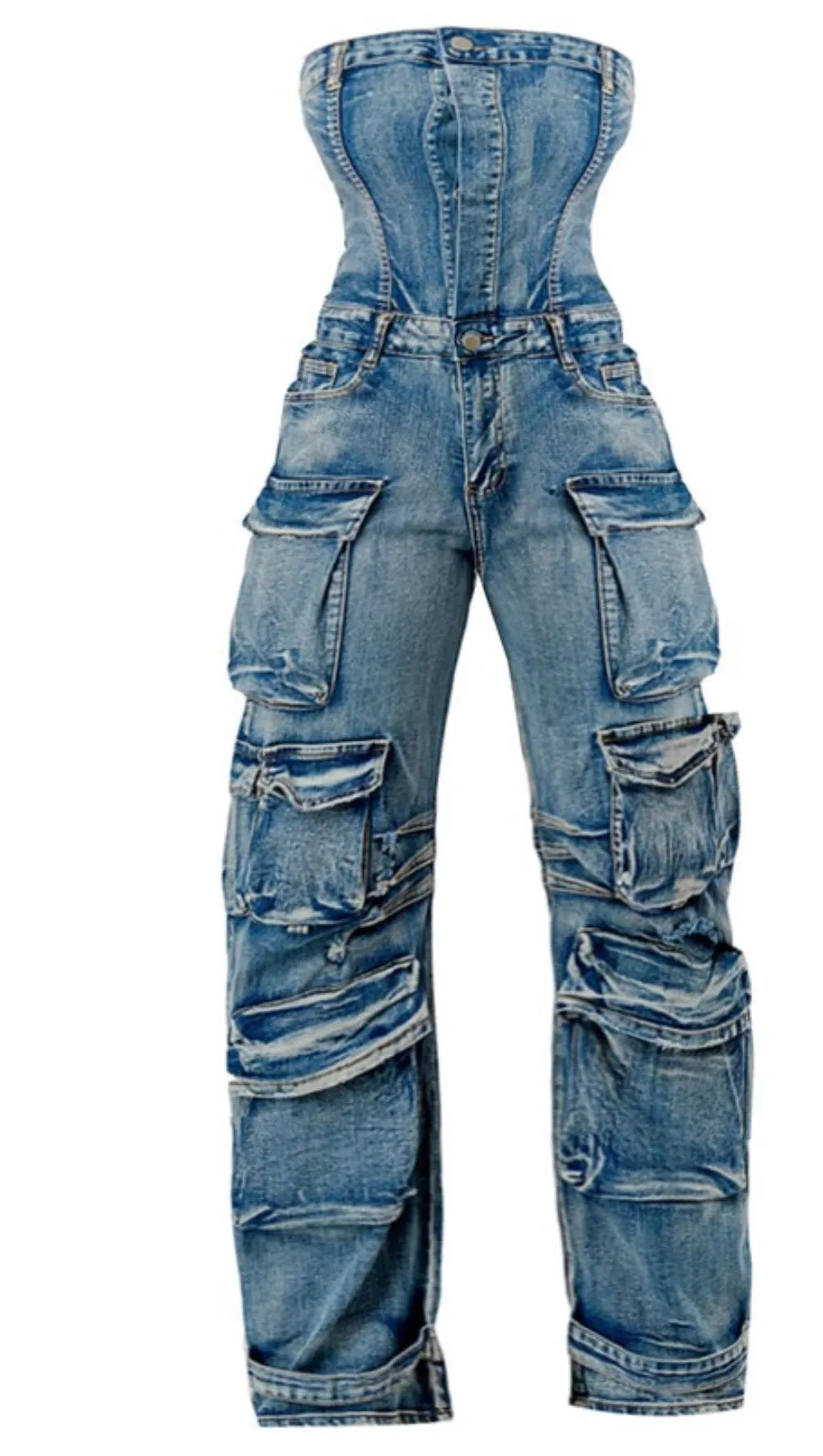 "Ali"Cargo Denim Jumpsuit