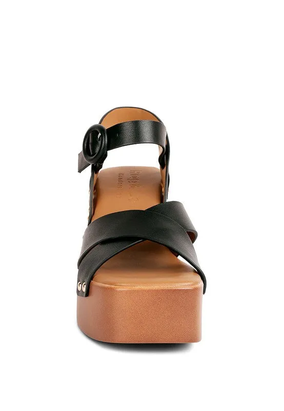 Rag & Co Cristina Leather Cross Strap Embellished Block Heel Sandals