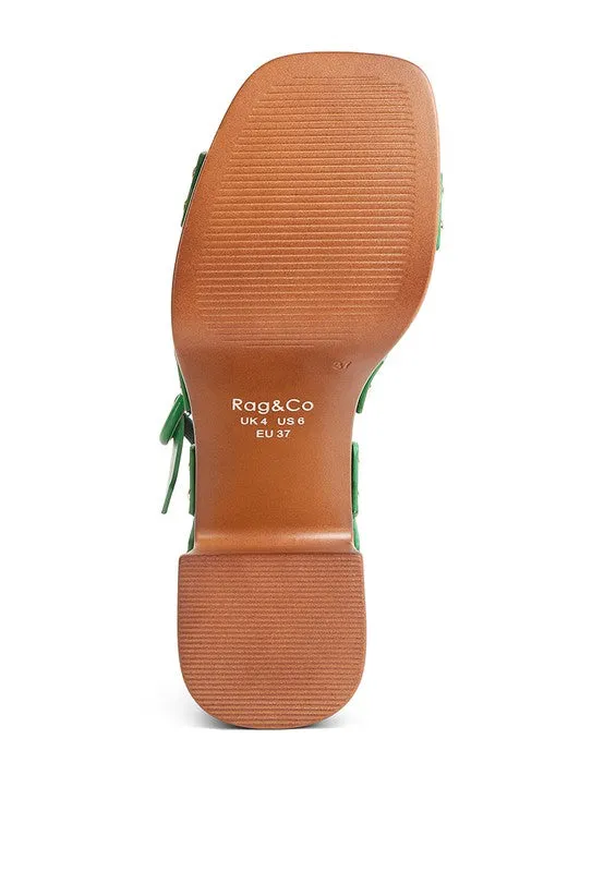 Rag & Co Cristina Leather Cross Strap Embellished Block Heel Sandals