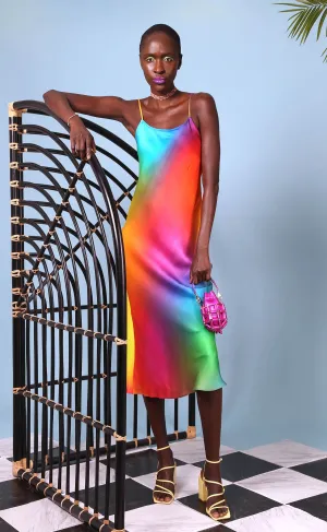 Rainbow Gradient Silk Slip Dress