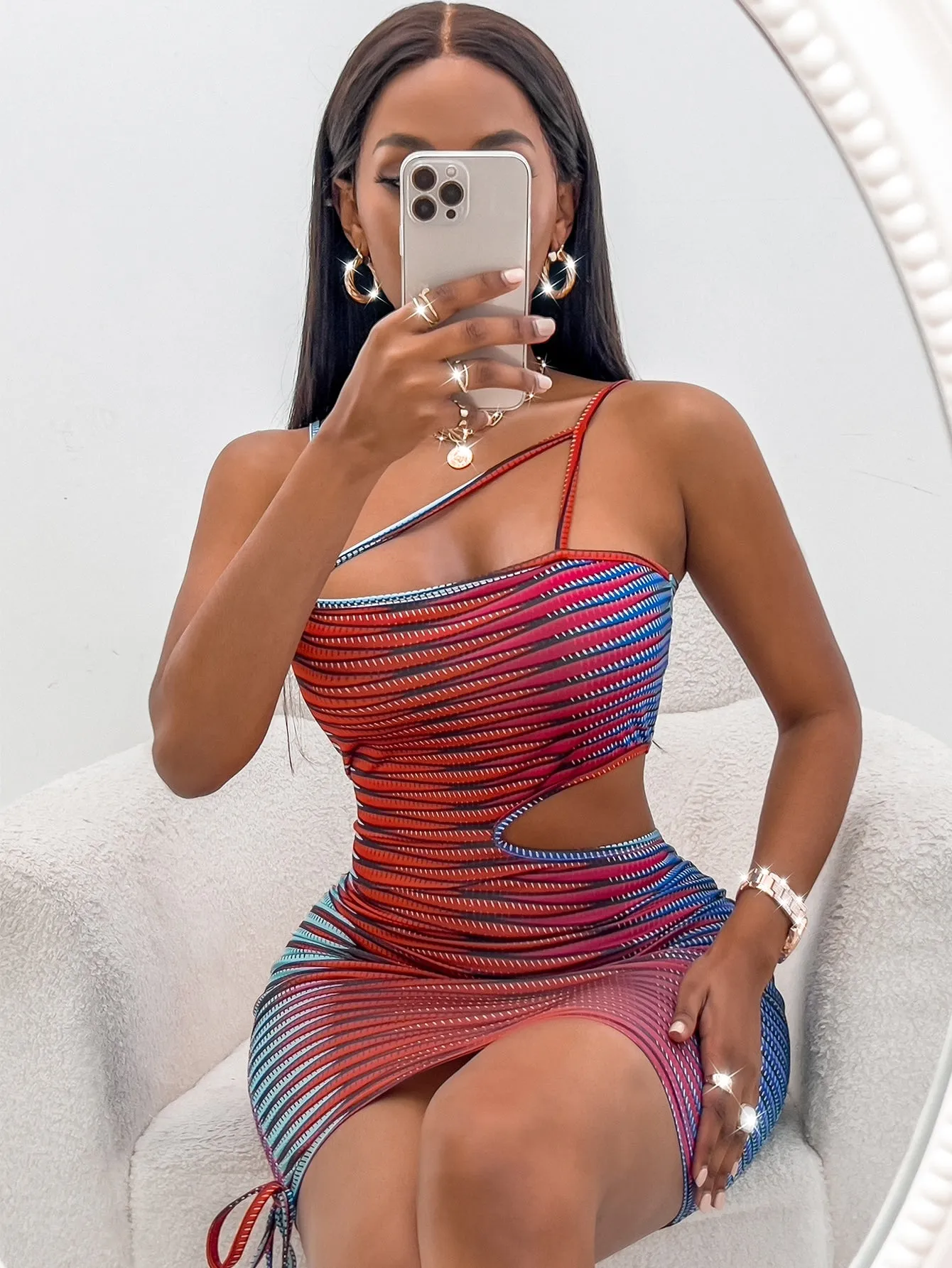 Random Allover Print Cut Out Bodycon Dress