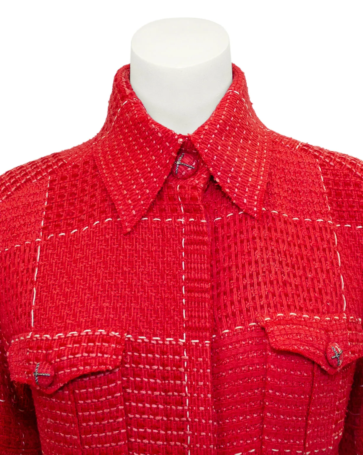 Red and White 2007 Wool Shirtdress