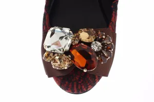 Red Taormina Lace Crystal Ballerina Flat Shoes