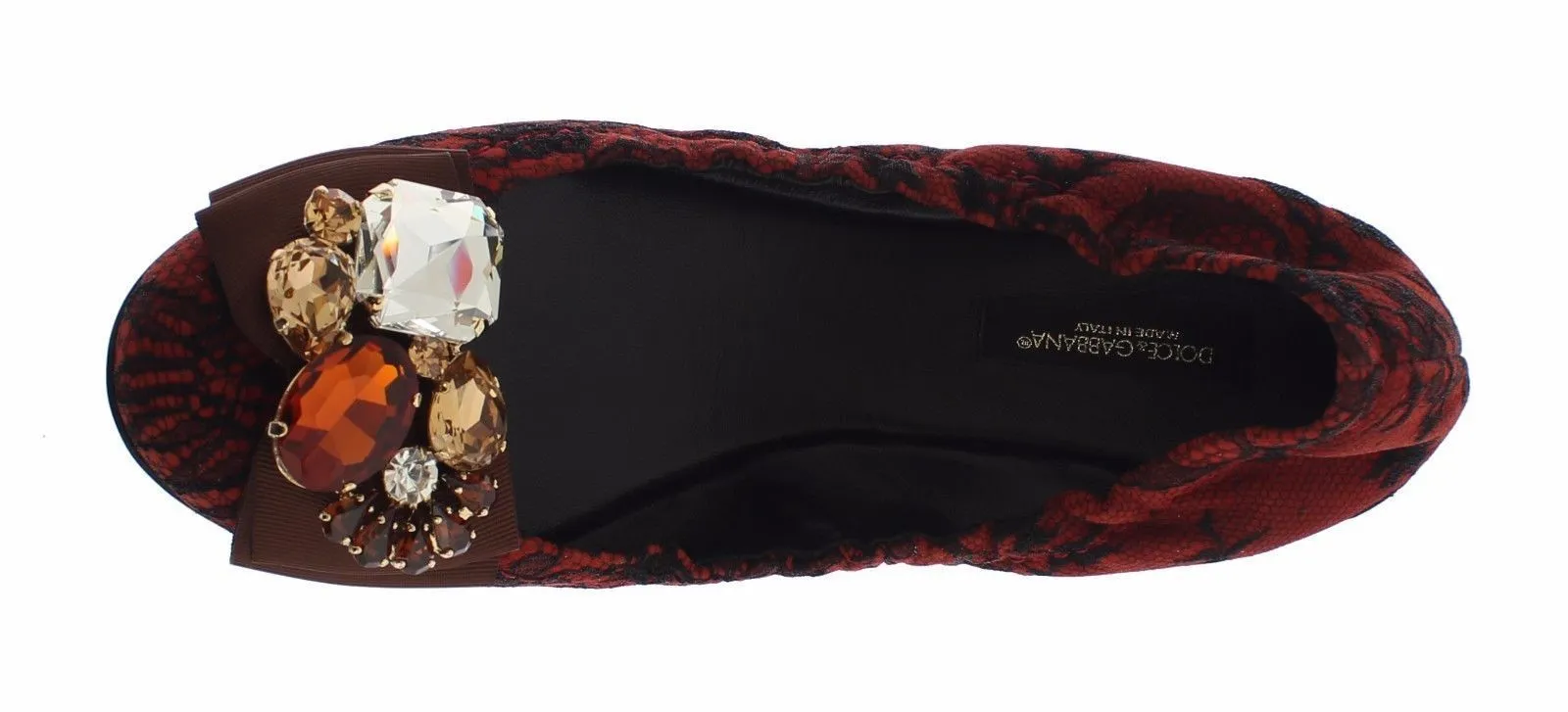 Red Taormina Lace Crystal Ballerina Flat Shoes