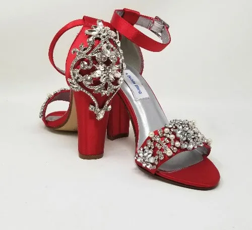 Red Wedding Shoes with Crystal Front and Heel