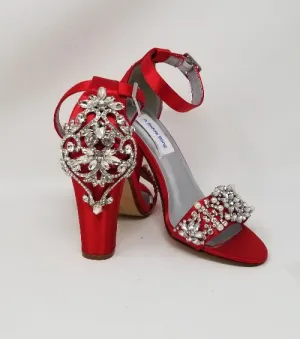 Red Wedding Shoes with Crystal Front and Heel