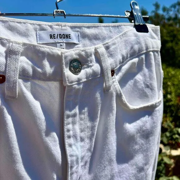 RE/DONE 70s Straight Jeans White with Rips High Waisted Womens Size 26 NWOT