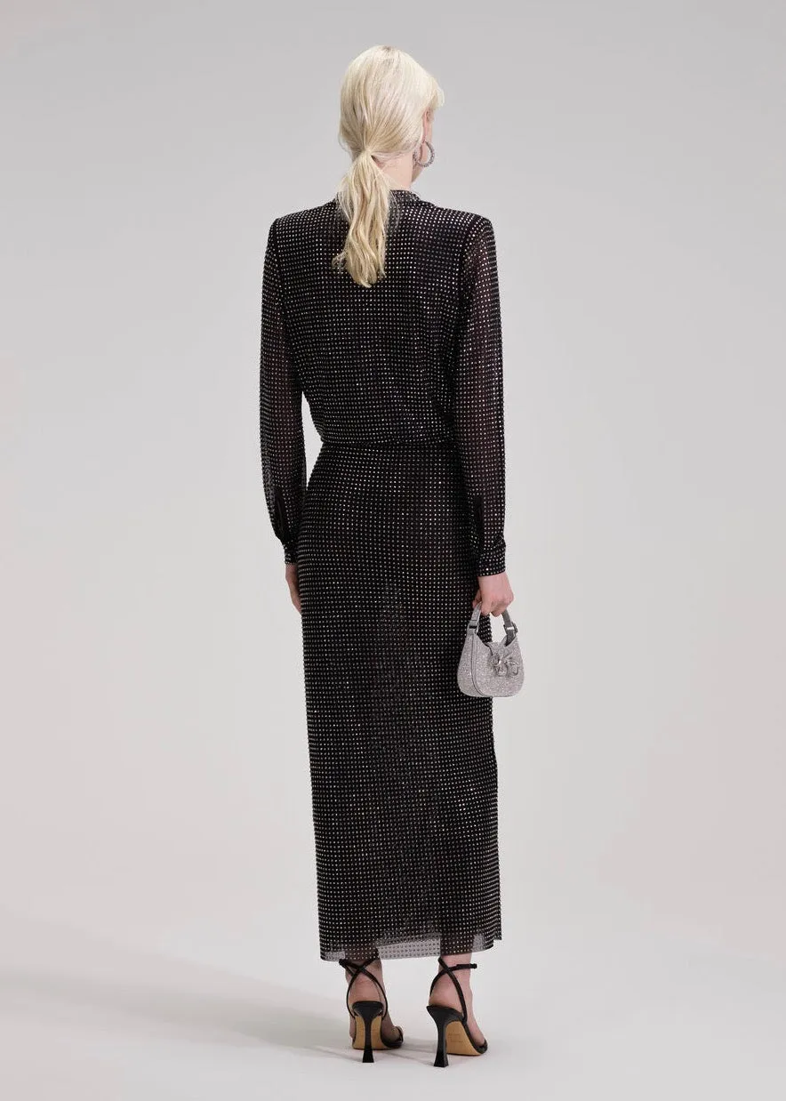 Rhinestone Midi Shirt Dress (Black)