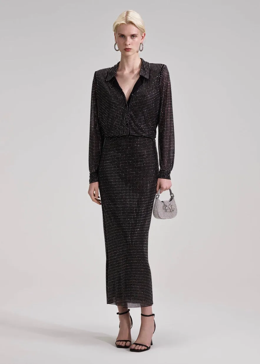 Rhinestone Midi Shirt Dress (Black)