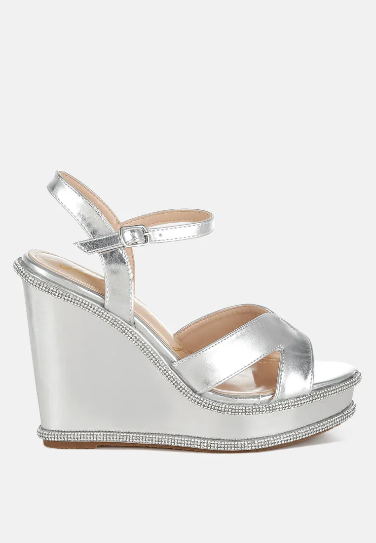 Rhinestones Embellished Wedge Sandals By RAG