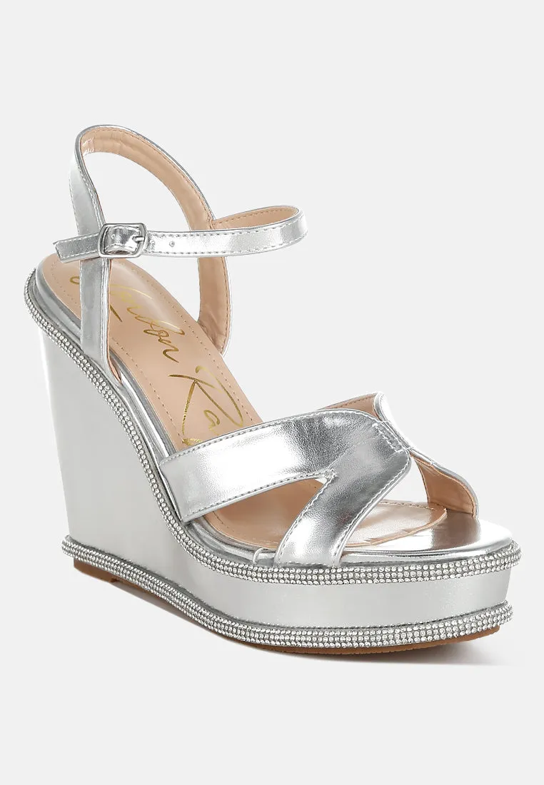 Rhinestones Embellished Wedge Sandals By RAG