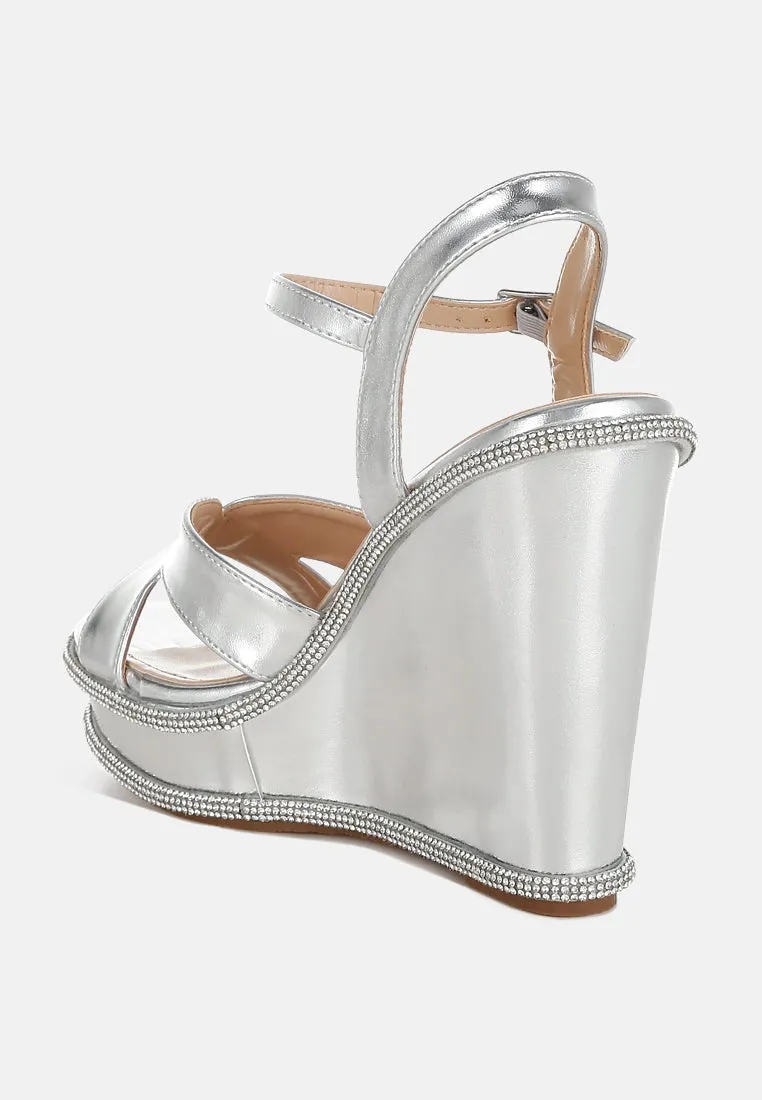 Rhinestones Embellished Wedge Sandals By RAG
