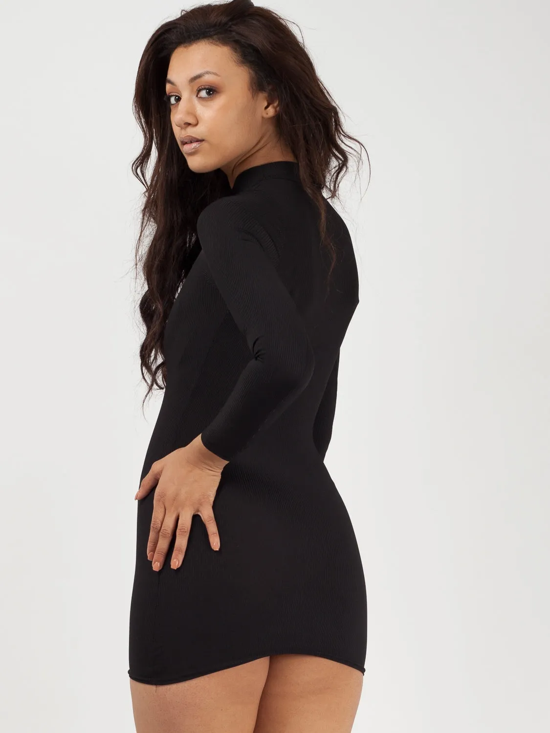 Ribbed Polo Neck Bodycon Shift Dress