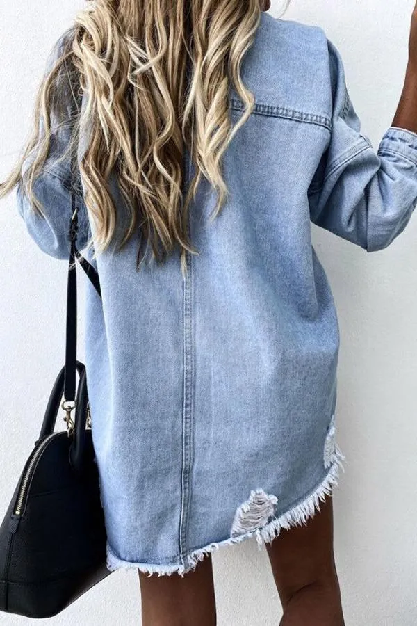Ripped Loose Bat Sleeve Denim Jacket