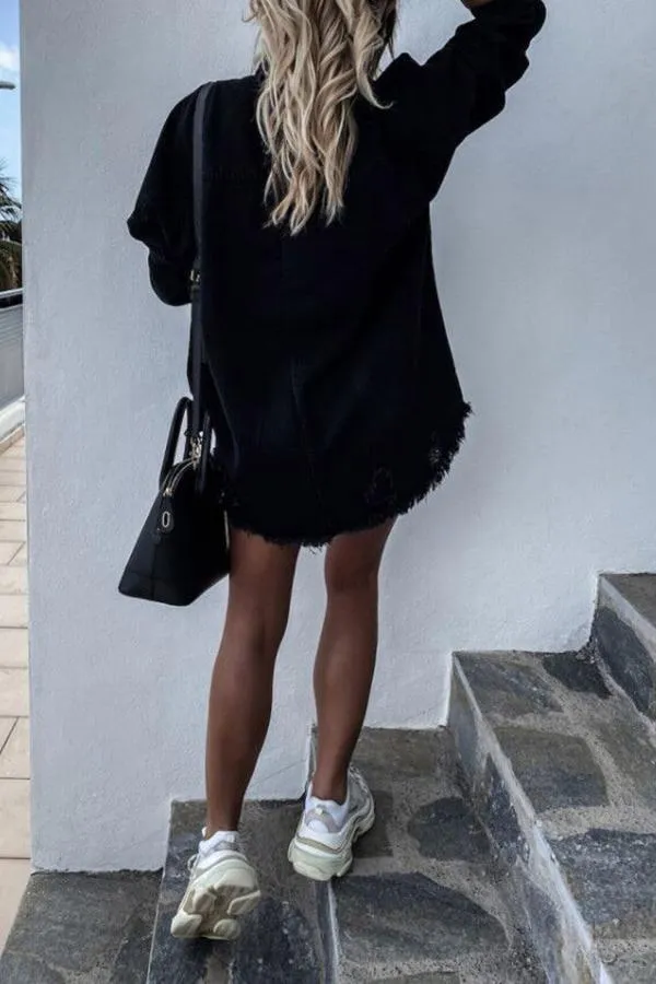 Ripped Loose Bat Sleeve Denim Jacket