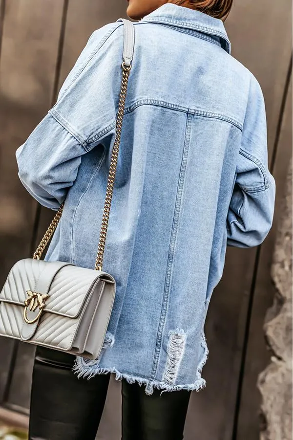 Ripped Loose Bat Sleeve Denim Jacket