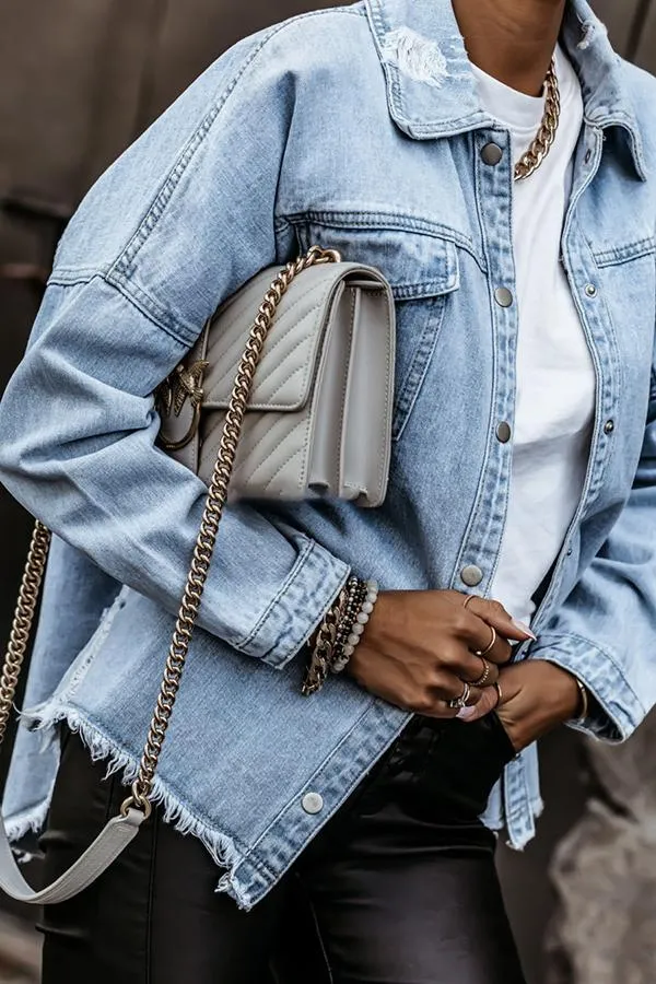 Ripped Loose Bat Sleeve Denim Jacket
