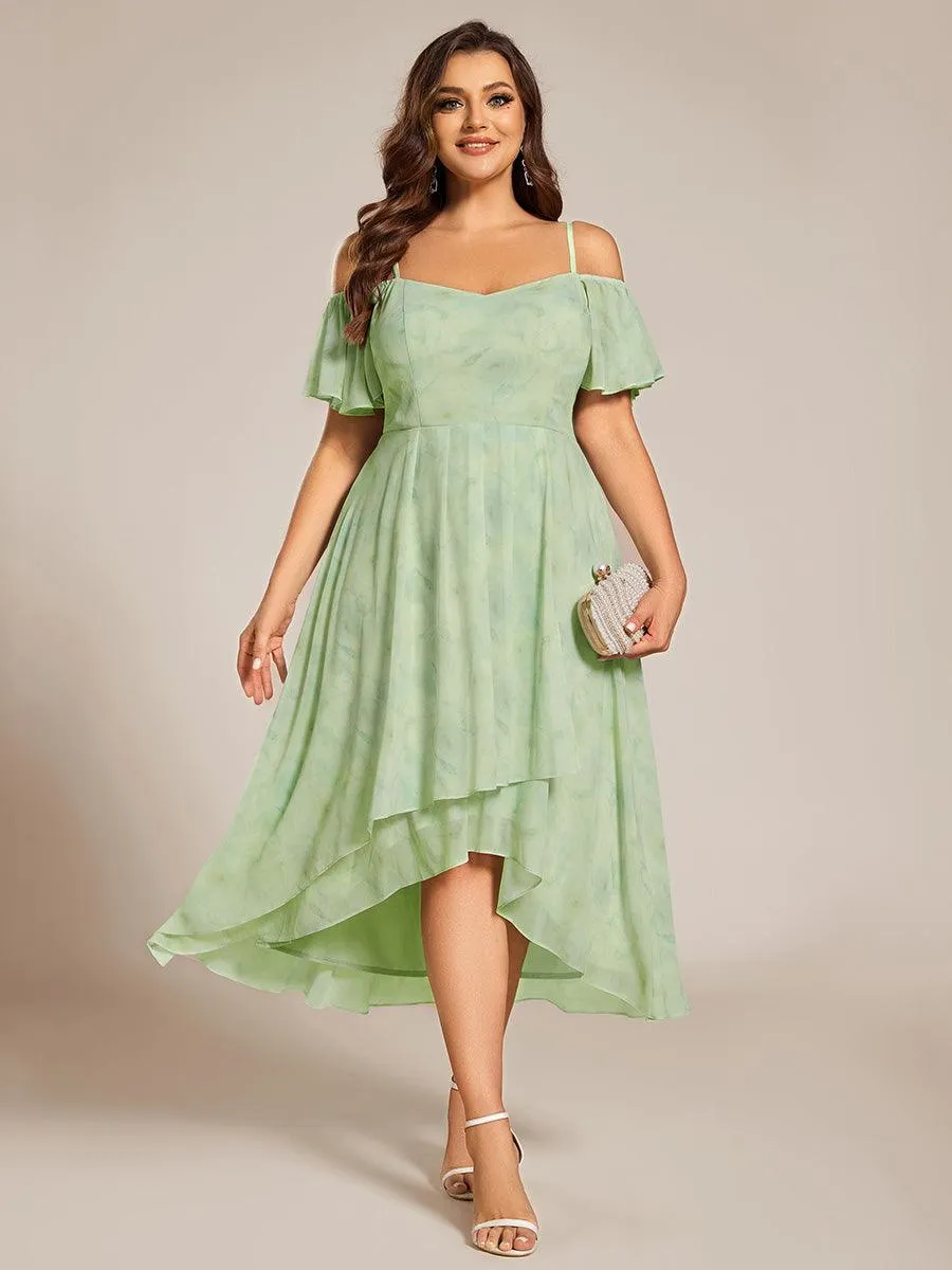 Robes d'invitées de mariage en mousseline de soie  grande taille  épaules dénudées  hautes et basses manches courtes