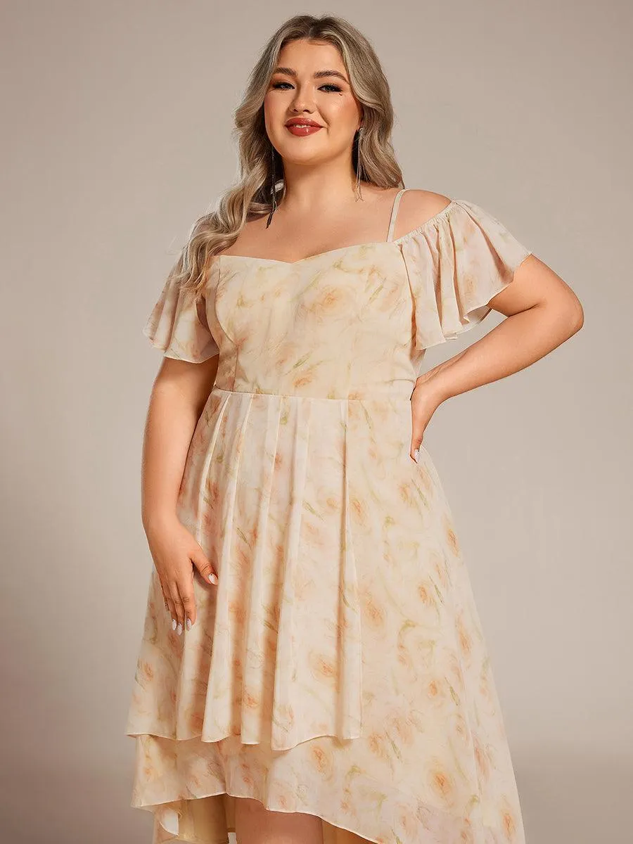 Robes d'invitées de mariage en mousseline de soie  grande taille  épaules dénudées  hautes et basses manches courtes