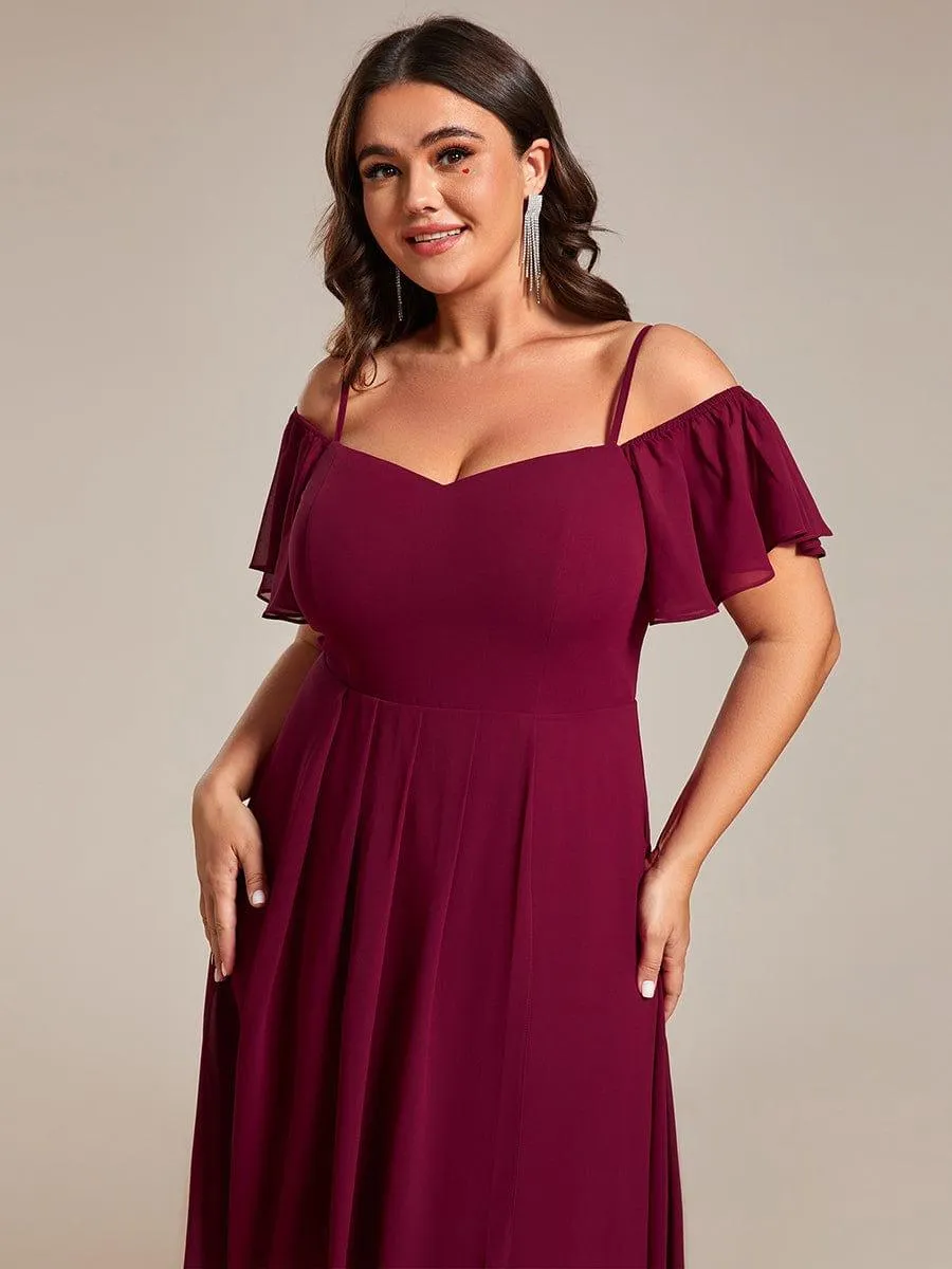Robes d'invitées de mariage en mousseline de soie  grande taille  épaules dénudées  hautes et basses manches courtes