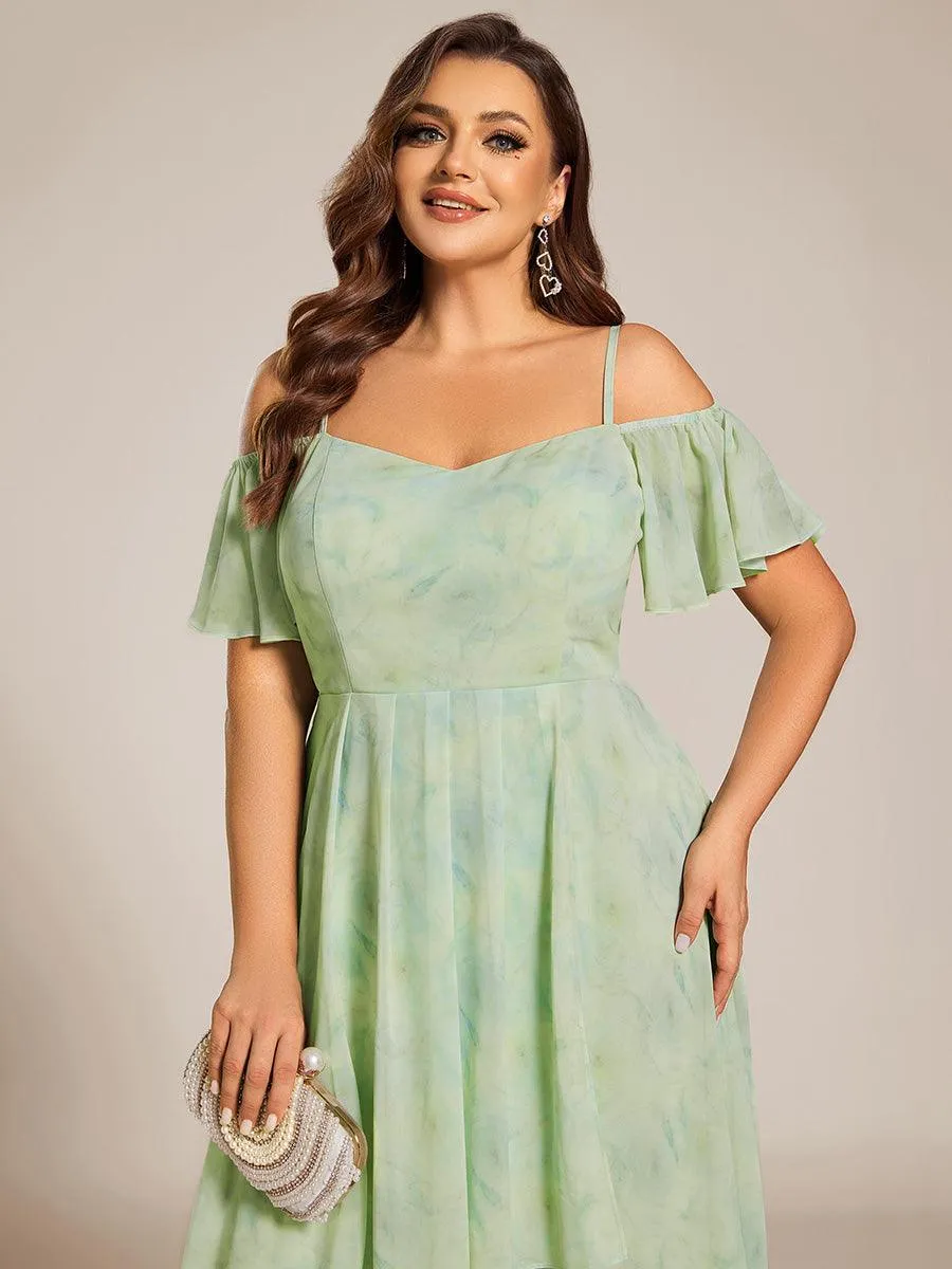 Robes d'invitées de mariage en mousseline de soie  grande taille  épaules dénudées  hautes et basses manches courtes