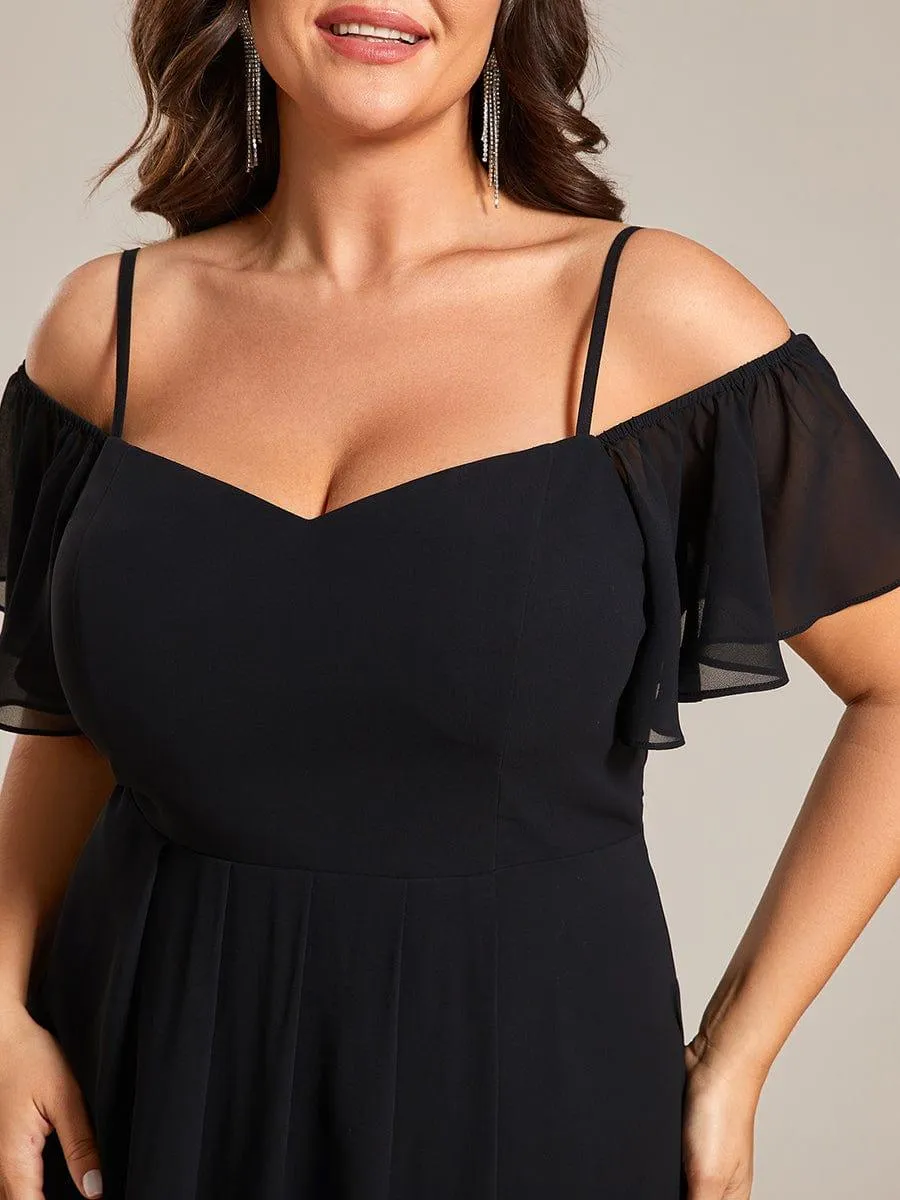 Robes d'invitées de mariage en mousseline de soie  grande taille  épaules dénudées  hautes et basses manches courtes
