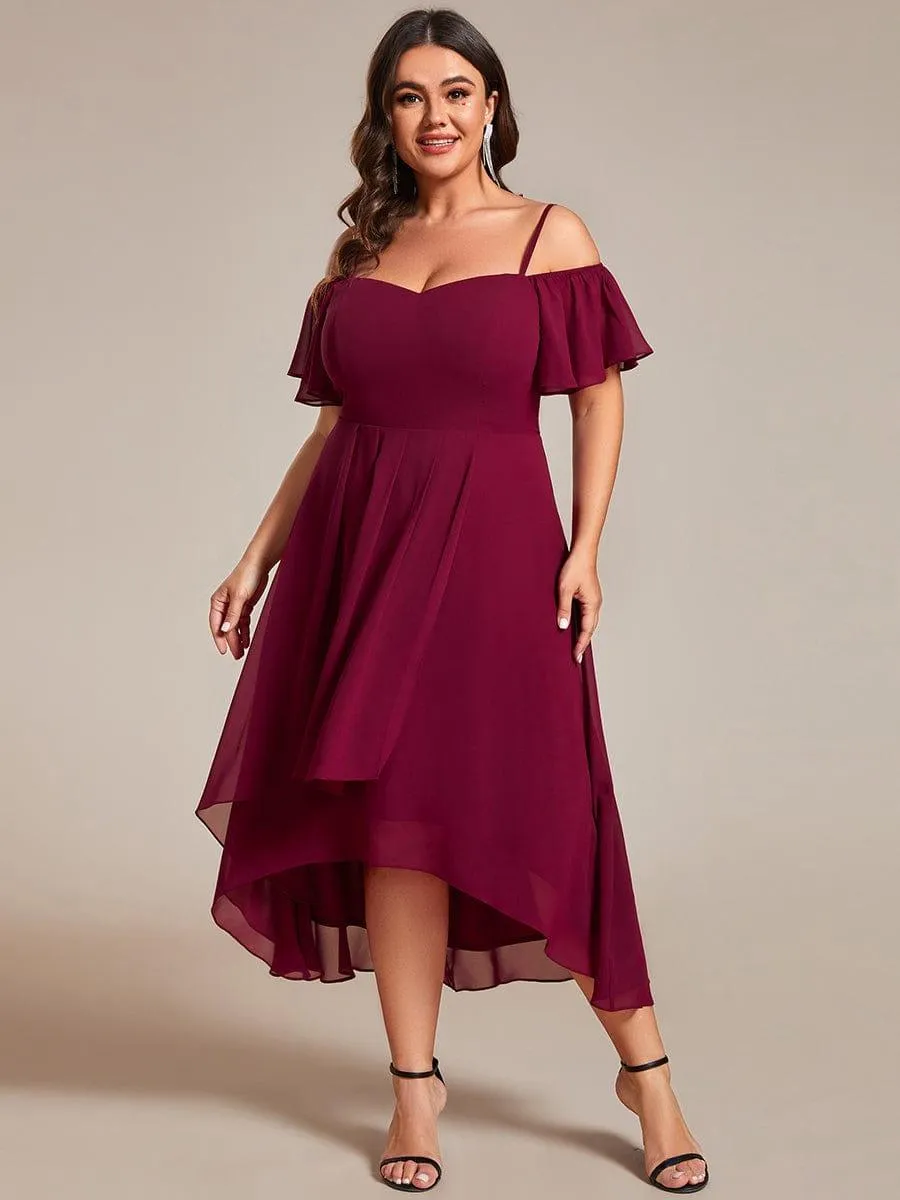 Robes d'invitées de mariage en mousseline de soie  grande taille  épaules dénudées  hautes et basses manches courtes