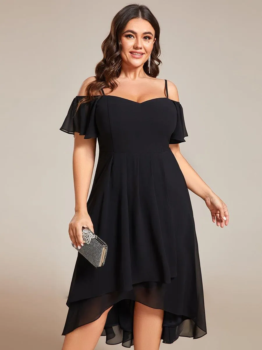 Robes d'invitées de mariage en mousseline de soie  grande taille  épaules dénudées  hautes et basses manches courtes