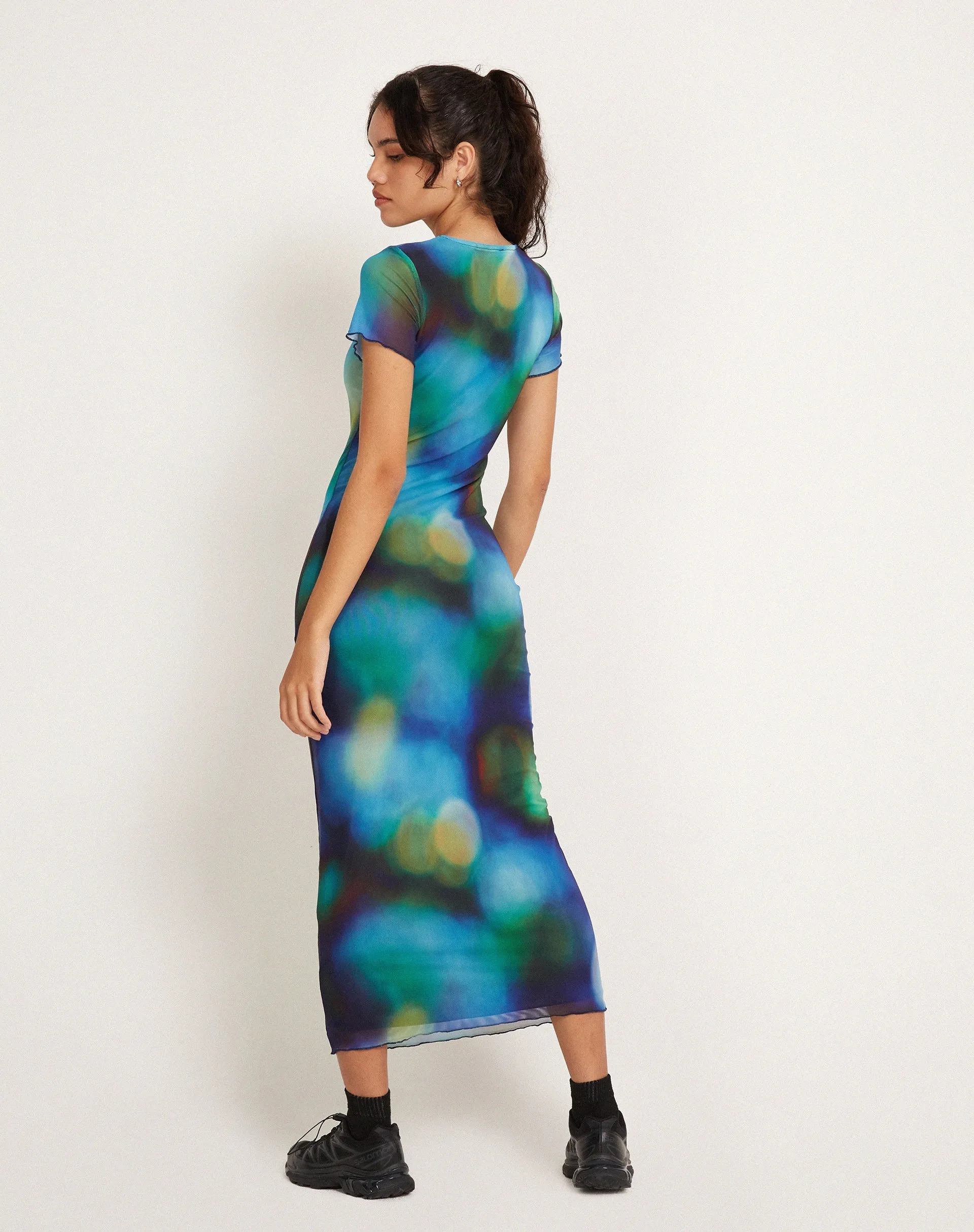 Roska Midi Dress in Mesh Blur Orbs