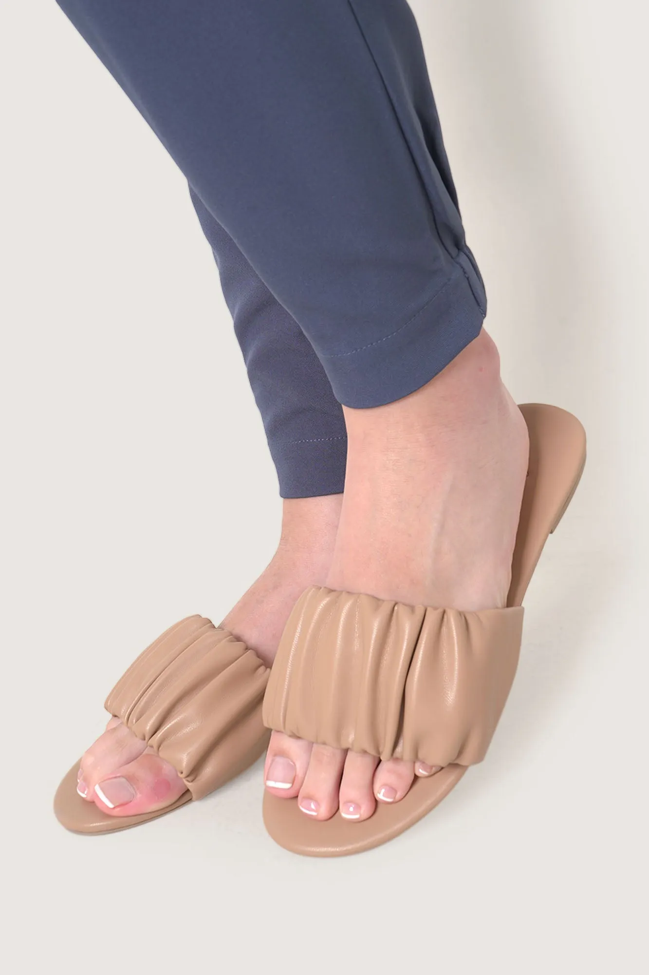 Ruched Band Slide Sandals