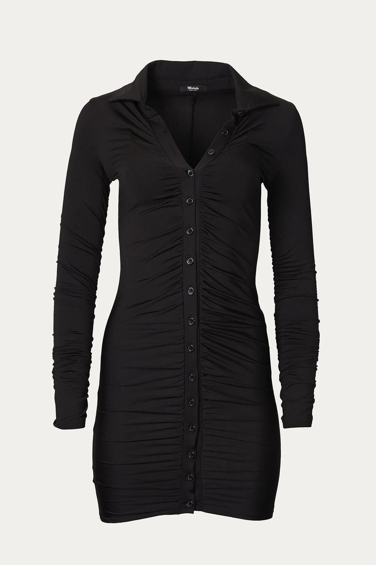 RUCHED JERSEY SHIRT DRESS