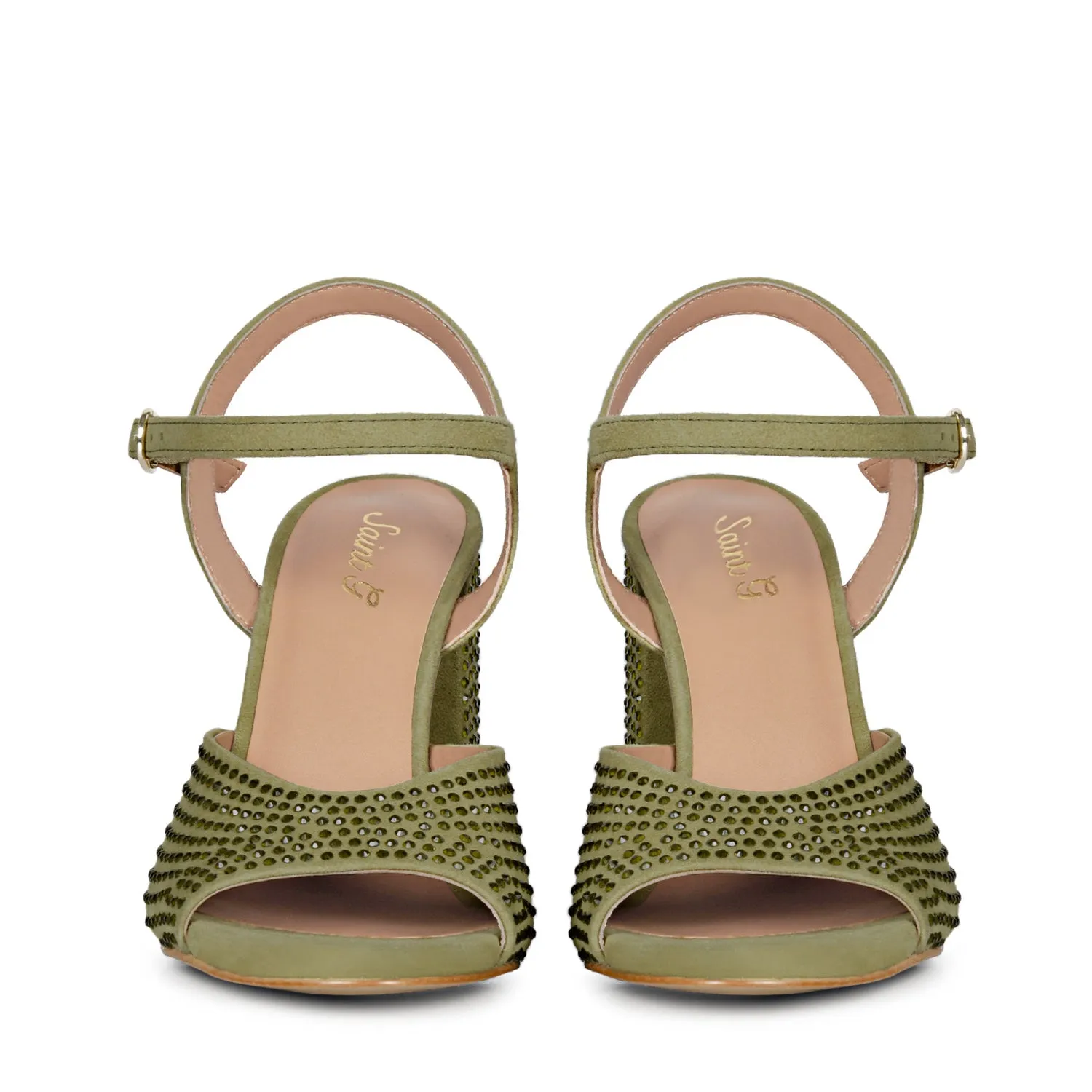 Saint Alyssa Stud Embellished safari Leather Block Heels